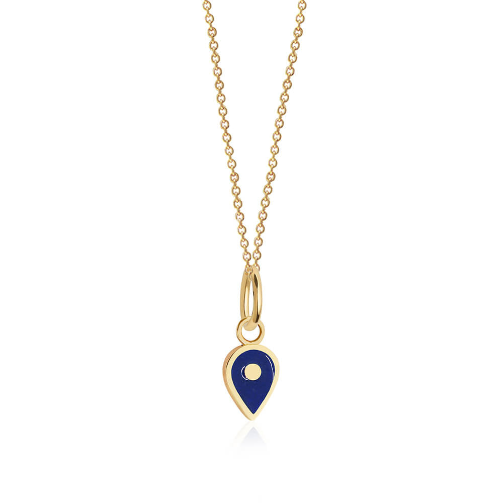 Solid Gold September Map Pin Charm with Sapphire Enamel - JET SET CANDY (7532598296824)