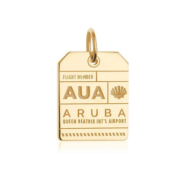 Aruba Caribbean AUA Luggage Tag Charm Solid Gold
