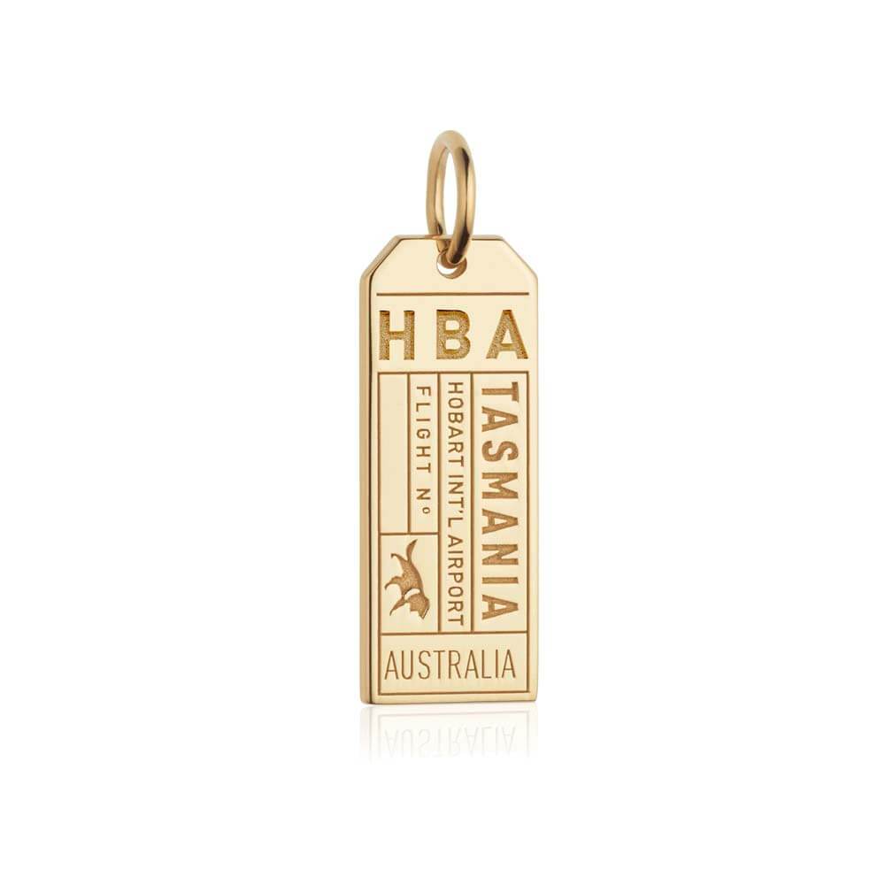 Tasmania, AU HBA Airport Luggage Tag Charm 14K Solid Gold