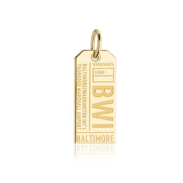 Baltimore Maryland USA BWI Luggage Tag Charm Solid Gold