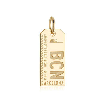 Barcelona Spain BCN Luggage Tag Charm Soild Gold