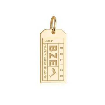 Solid Gold Travel Charm, BZE Belize Luggage Tag
