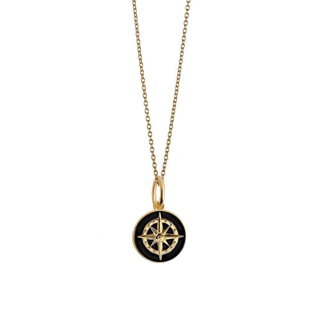 Mini Gold Black Enamel Compass Charm - JET SET CANDY  (4440614404184)