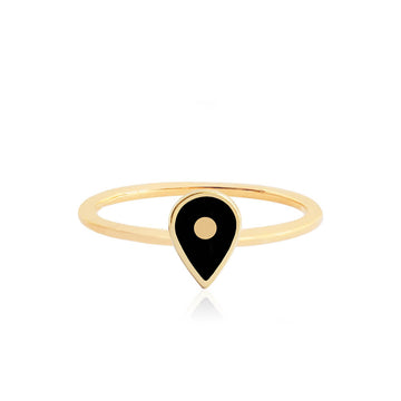 Solid Gold Map Pin Ring with Black Enamel