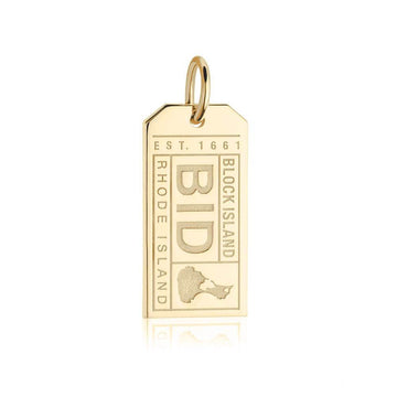 Block Island Rhode Island USA BID Luggage Tag Charm Solid Gold