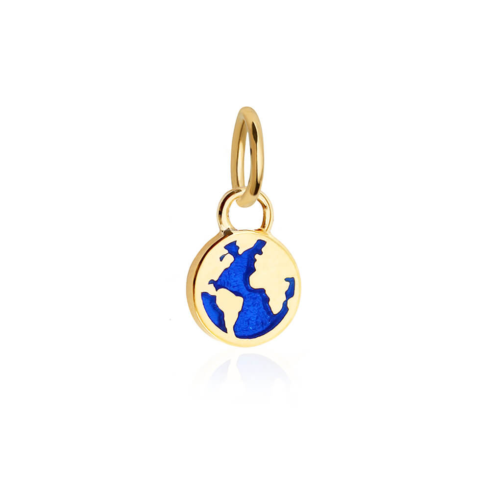 Mini Solid Gold Blue Enamel Globe Charm (6649915310264)