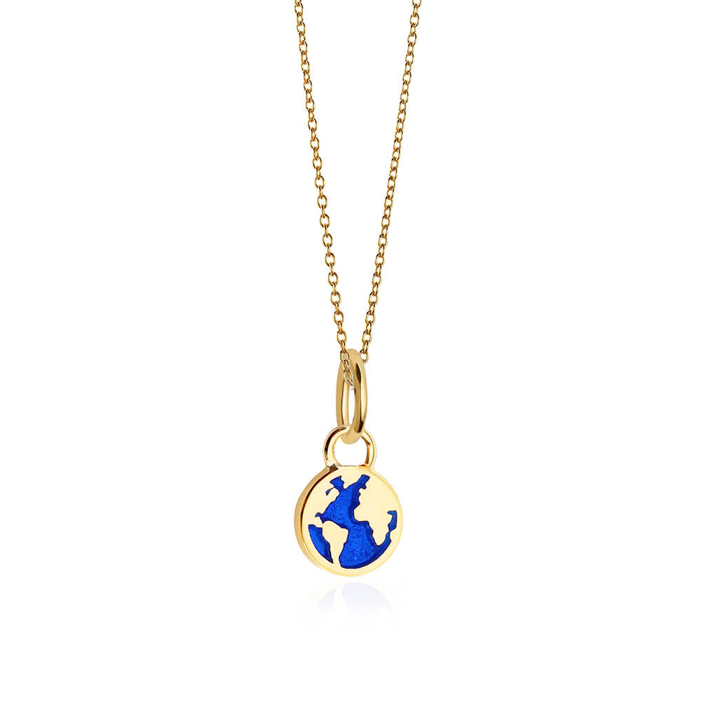 Mini Solid Gold Blue Enamel Globe Charm (6649915310264)