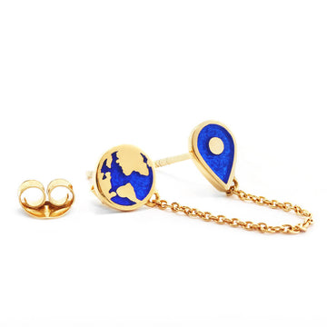 Globe & Map Pin Double Stud Earring