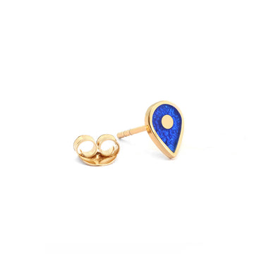 Single Stud: Solid Gold Map Pin, Royal Blue Enamel