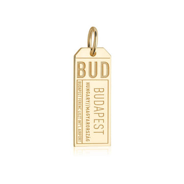 Gold Vermeil Hungary Charm, BUD Budapest Luggage Tag