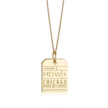 Chicago Illinois USA MDW Luggage Tag Charm Gold