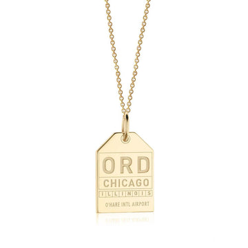 Chicago Illinois USA ORD Luggage Tag Charm Solid Gold