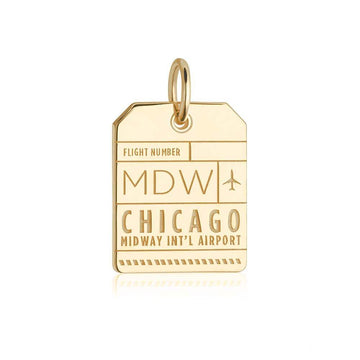 Chicago Illinois USA MDW Luggage Tag Charm Solid Gold