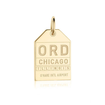 Chicago Illinois USA ORD Luggage Tag Charm Solid Gold