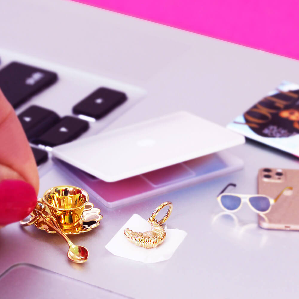 Solid Gold Mini Croissant Charm - JET SET CANDY (1720171561018)