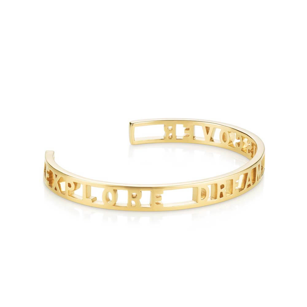 Gold Travel Cuff Bracelet, Explore Dream Discover - JET SET CANDY  (2276708515898)