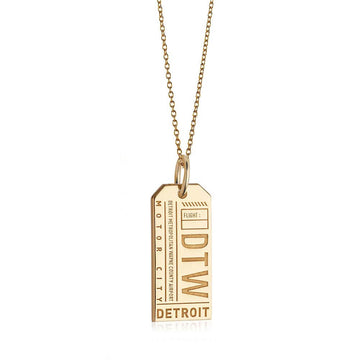 Detroit Michgian USA DTW Luggage Tag Charm Solid Gold