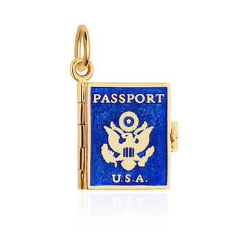 Passport Book Charm USA Enamel Gold