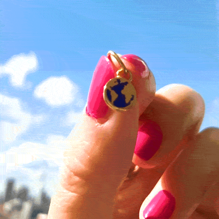 Solid Gold Blue Enamel Globe Charm, Mini - JET SET CANDY (6649915310264)