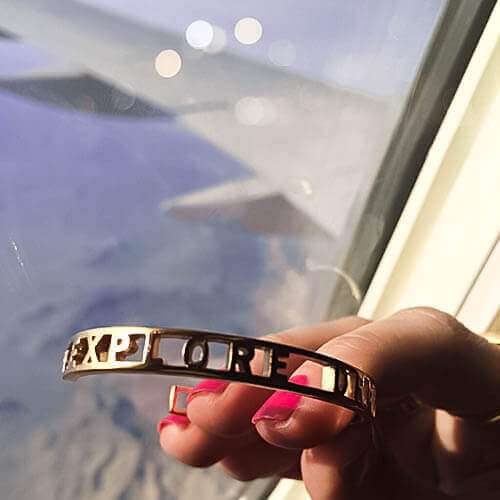 Gold Travel Cuff Bracelet, Explore Dream Discover - JET SET CANDY  (2276708515898)