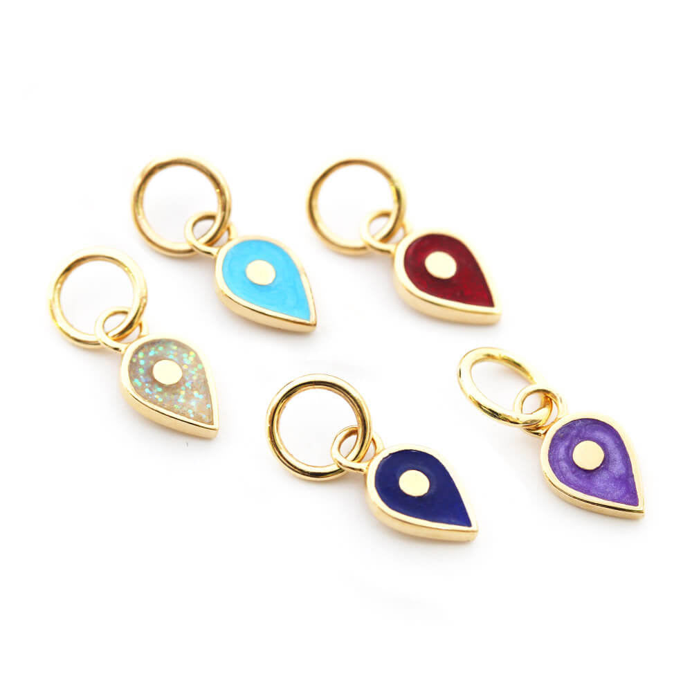 Solid Gold July Map Pin Charm with Ruby Enamel - JET SET CANDY (7532598100216)