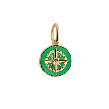 Compass Charm, Green Enamel, Gold Mini