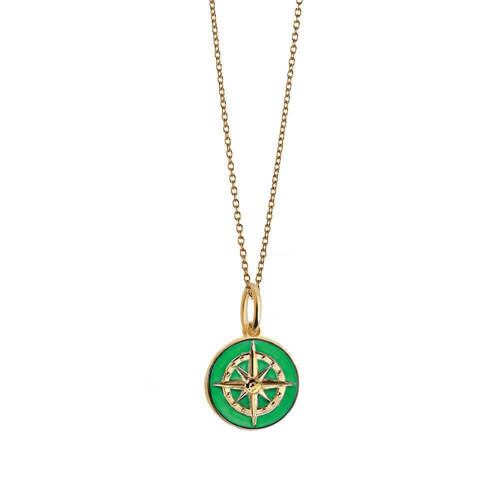 Gold Mini Green Enamel Compass Charm - JET SET CANDY  (4440621351000)