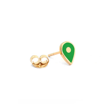 Single Stud: Solid Gold Map Pin, Green Enamel