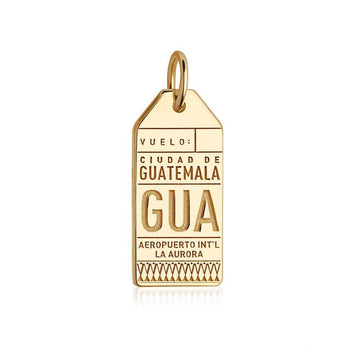 Solid Gold Travel Charm, GUA Guatemala Luggage Tag
