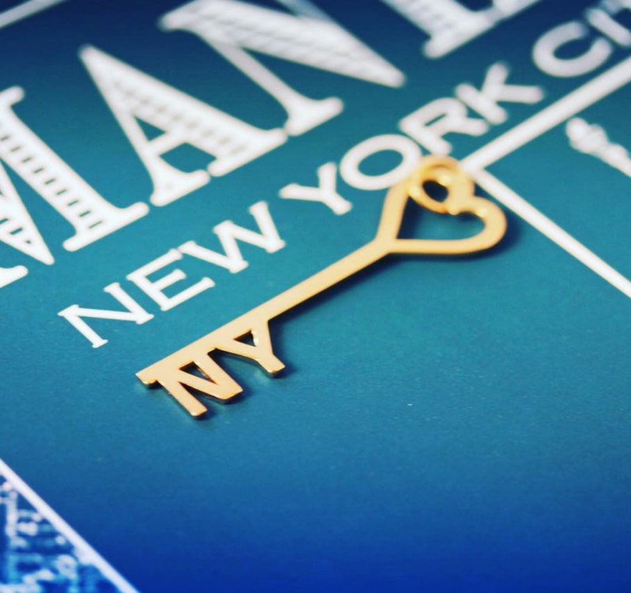 Gold I Love New York Key & Heart Charm - JET SET CANDY  (1720174968890)