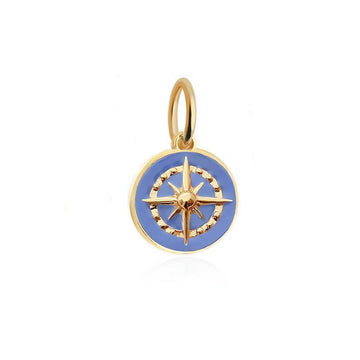 Gold Mini Light Blue Enamel Compass Charm