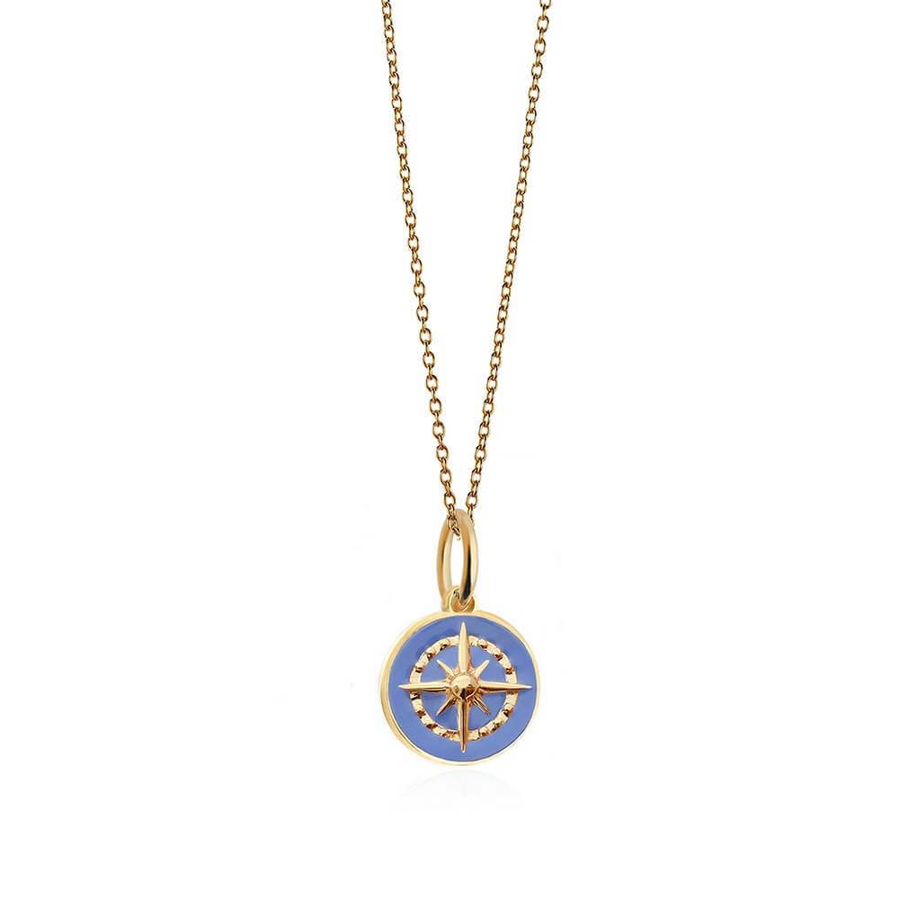 Gold Mini Light Blue Enamel Compass Charm - JET SET CANDY  (4440623349848)