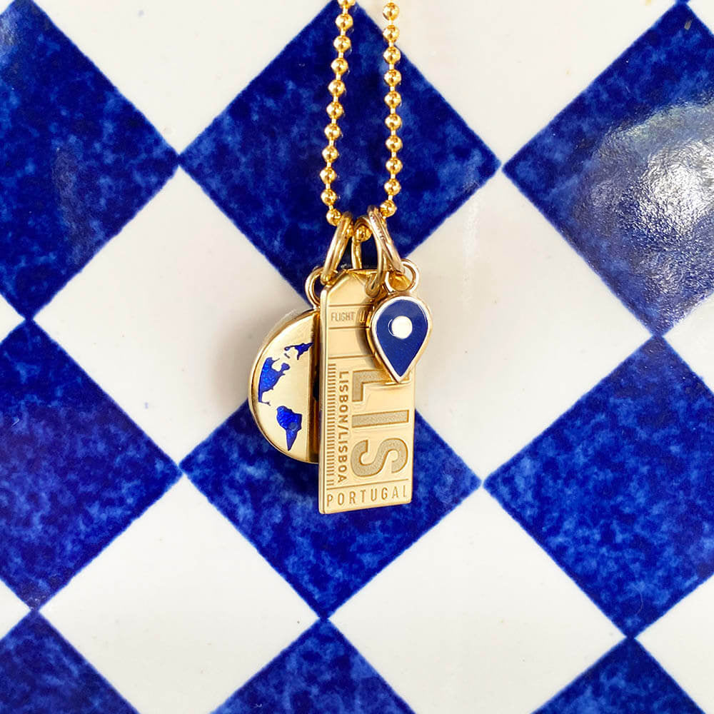 Solid Gold September Map Pin Charm with Sapphire Enamel - JET SET CANDY (7532598296824)