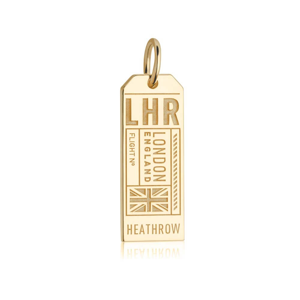 Gold Vermeil England Charm, LHR London Luggage Tag - JET SET CANDY  (2339333210170)