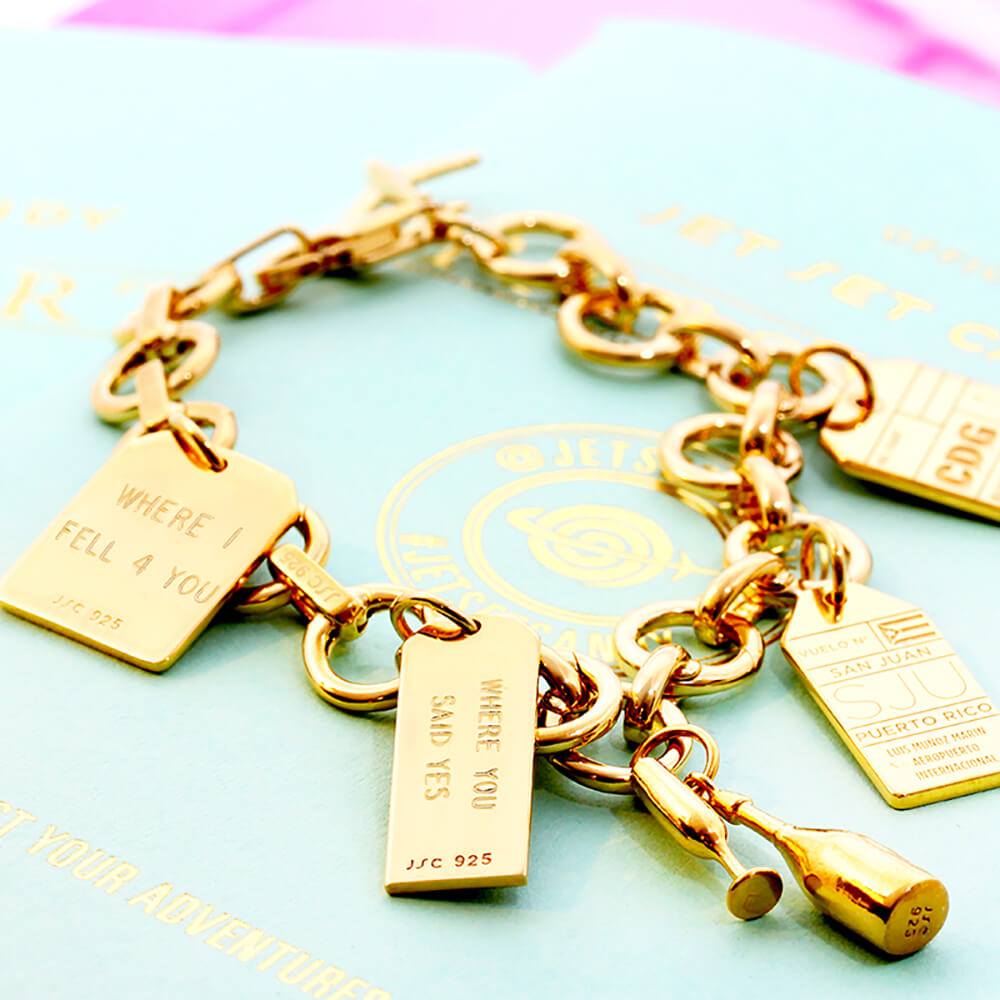 Bracelet Bundle: 3 Gold Vermeil Luggage Tag Charms - JET SET CANDY (4401083285592)