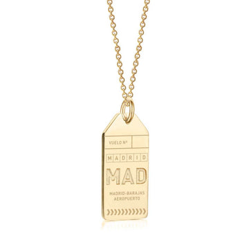 Madrid Spain MAD Luggage Tag Charm Solid Gold