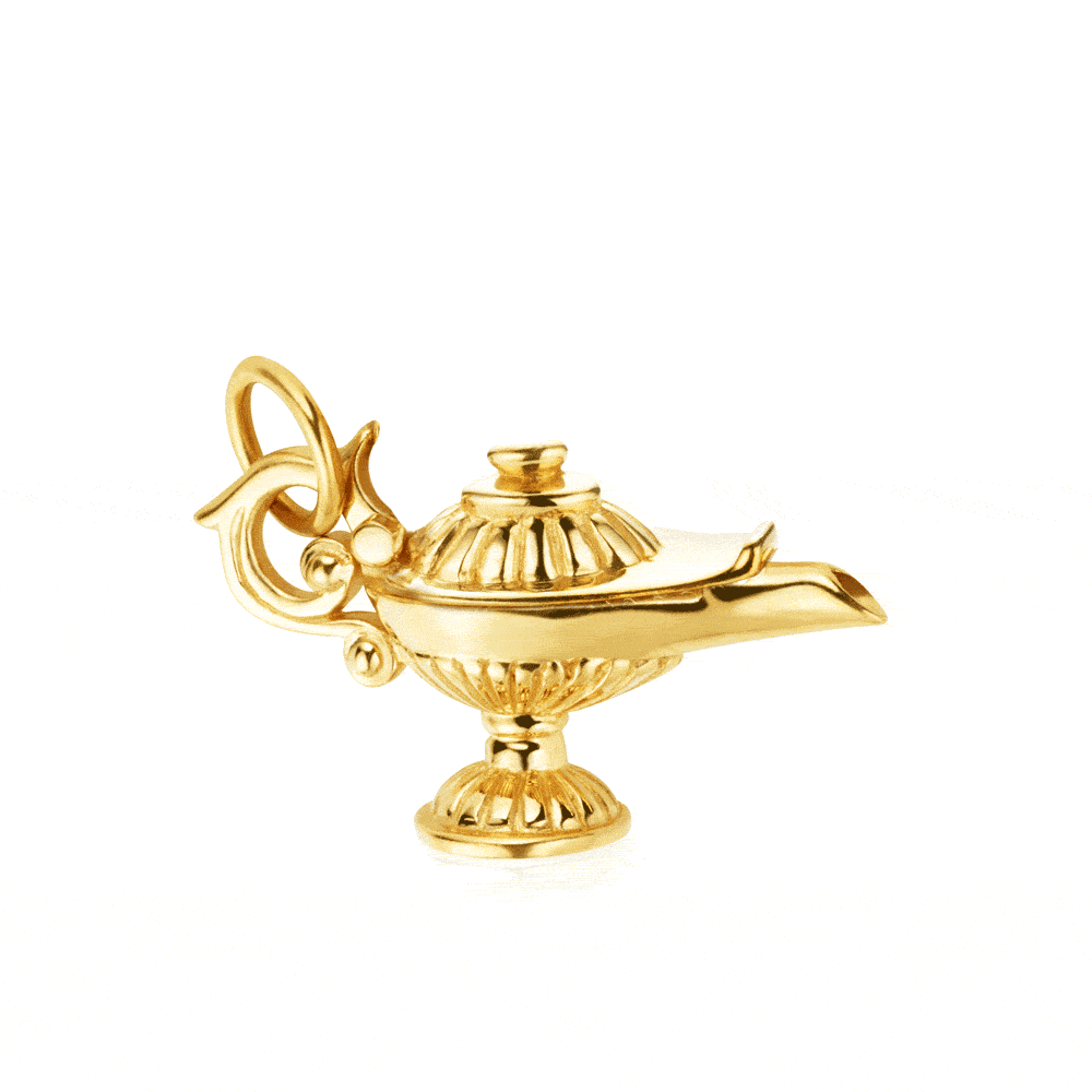 Magic Lamp with 3 Wishes Charm Dubai UAE Solid Gold, image size:1000x1000