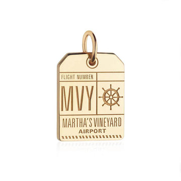 Martha's Vineyard Massachusetts MVY Luggage Tag Charm Solid Gold