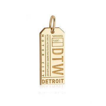 Detroit Michgian USA DTW Luggage Tag Charm Solid Gold