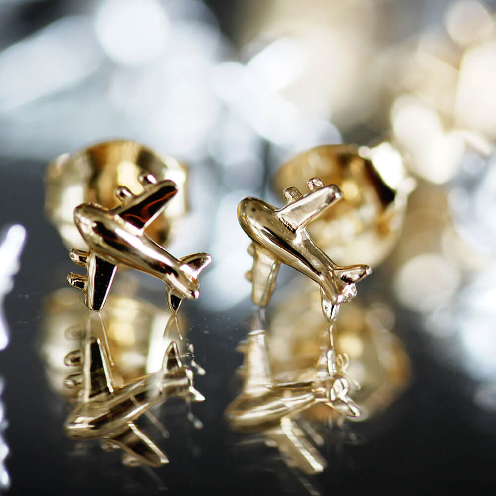 Gold Airplane Earrings - JET SET CANDY  (1720176640058)