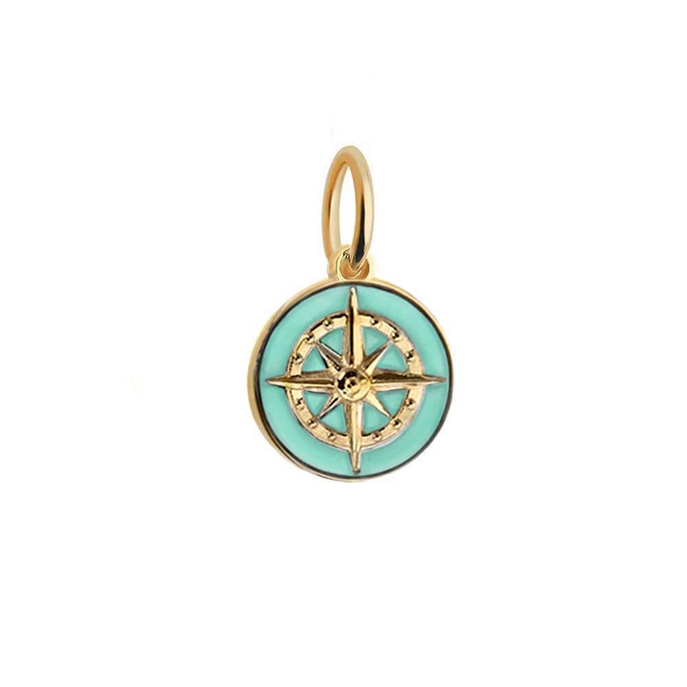 Gold Mini Mint Enamel Compass Charm (SHIPS JUNE) - JET SET CANDY  (4441410175064)