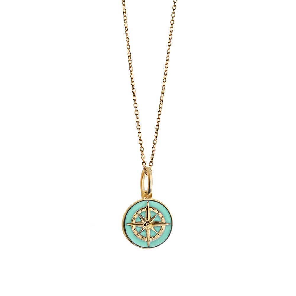 Gold Mini Mint Enamel Compass Charm (SHIPS JUNE) - JET SET CANDY  (4441410175064)