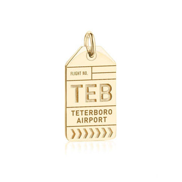 Teterboro New Jersey USA TEB Luggage Tag Charm Solid Gold