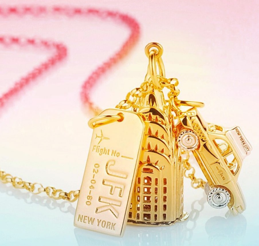 Gold New York JFK Charm, Luggage Tag - JET SET CANDY  (1720189583418)