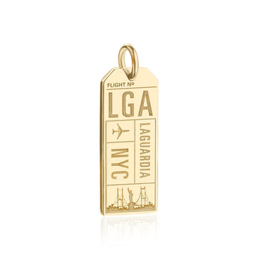 New York USA LGA Luggage Tag Charm Solid Gold