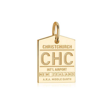 Christchurch New Zealand CHC Luggage Tag Charm Solid Gold
