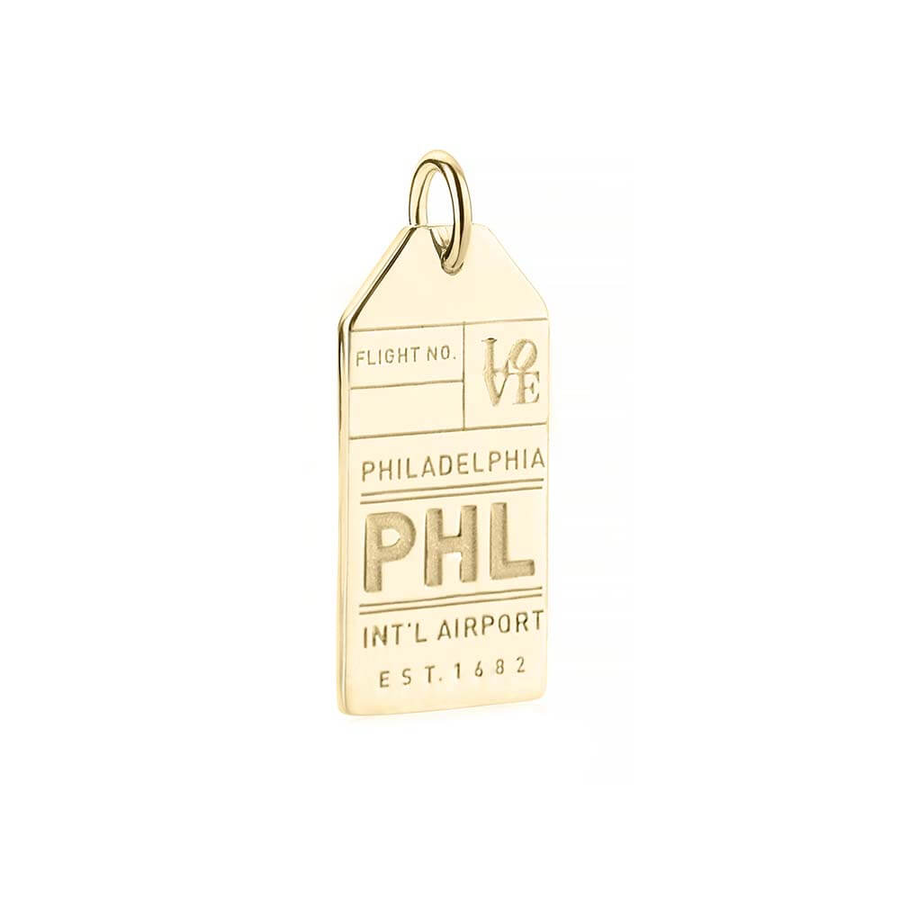 Philadelphia, PA | PHL Airport Luggage Tag Charm | 14K Solid Gold 