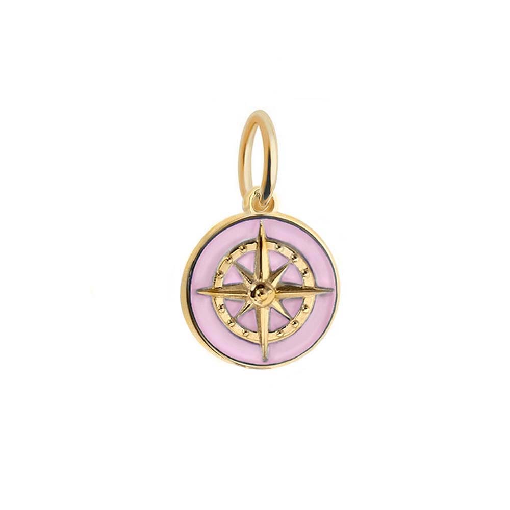Gold Mini Pink Enamel Compass Charm (SHIPS JUNE) - JET SET CANDY  (4440630624344)