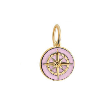 Gold Mini Pink Enamel Compass Charm