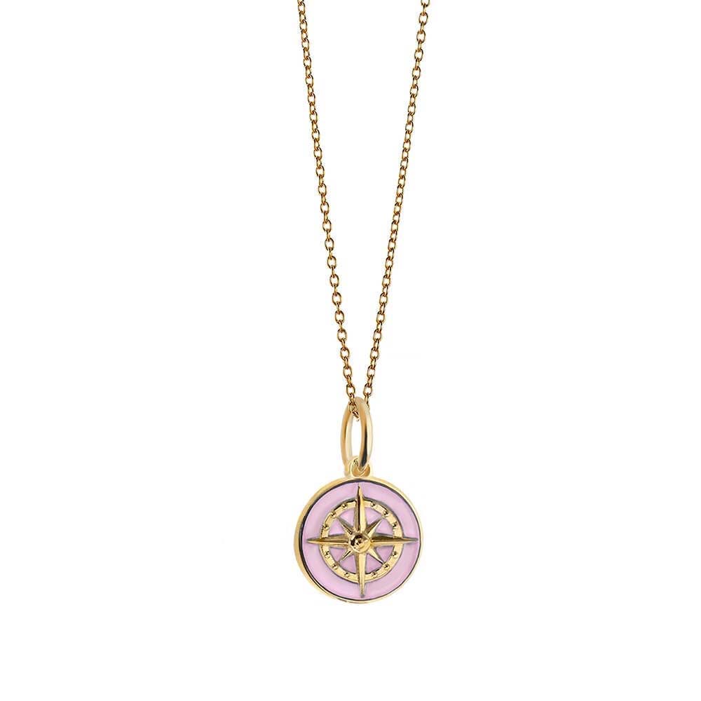 Gold Mini Pink Enamel Compass Charm (SHIPS JUNE) - JET SET CANDY  (4440630624344)
